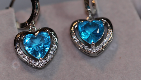 Diamond Earrings | Heart Earrings | Blue Diamond Heart Earrings