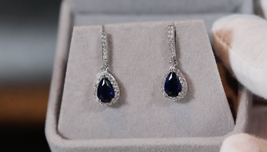 Teardrop Earrings | Sapphire Blue Earrings | Blue Diamond Earrings