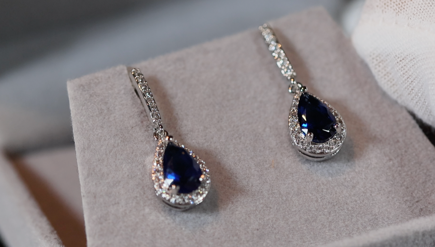 Teardrop Earrings | Sapphire Blue Earrings | Blue Diamond Earrings