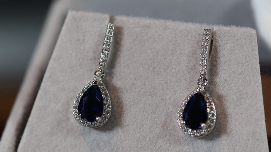 Teardrop Earrings | Sapphire Blue Earrings | Blue Diamond Earrings