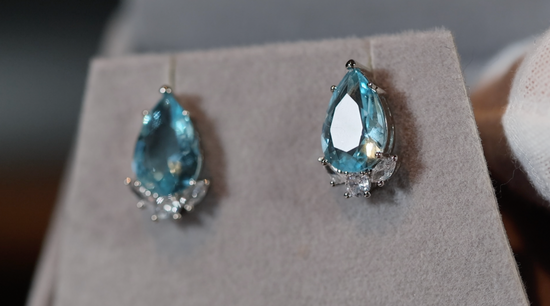 Womens Ear Studs | Pear Shape Earrings | Teardrop Earrings | Blue Diamond Earrings | Teardrop Earrings | Womens Earrings | Stud Earrings