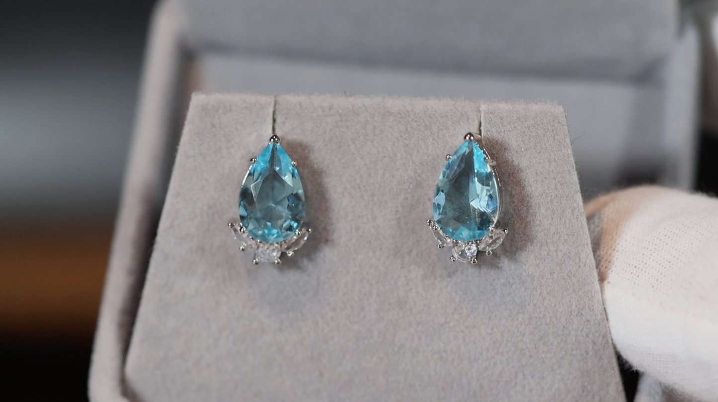 Womens Ear Studs | Pear Shape Earrings | Teardrop Earrings | Blue Diamond Earrings | Teardrop Earrings | Womens Earrings | Stud Earrings