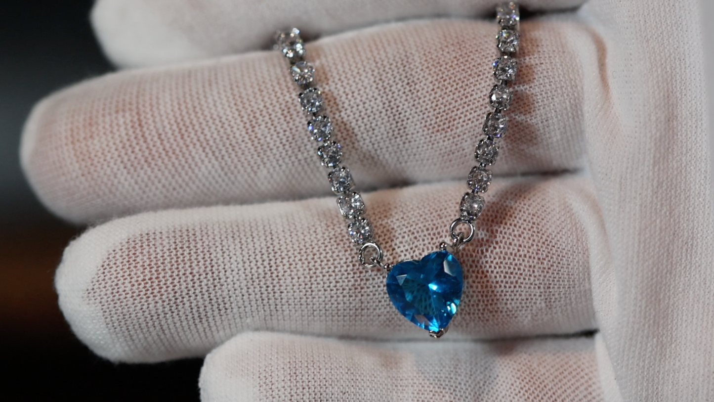 Blue diamond heart Necklace | Tennis Necklace | Blue Diamond Heart Pendant