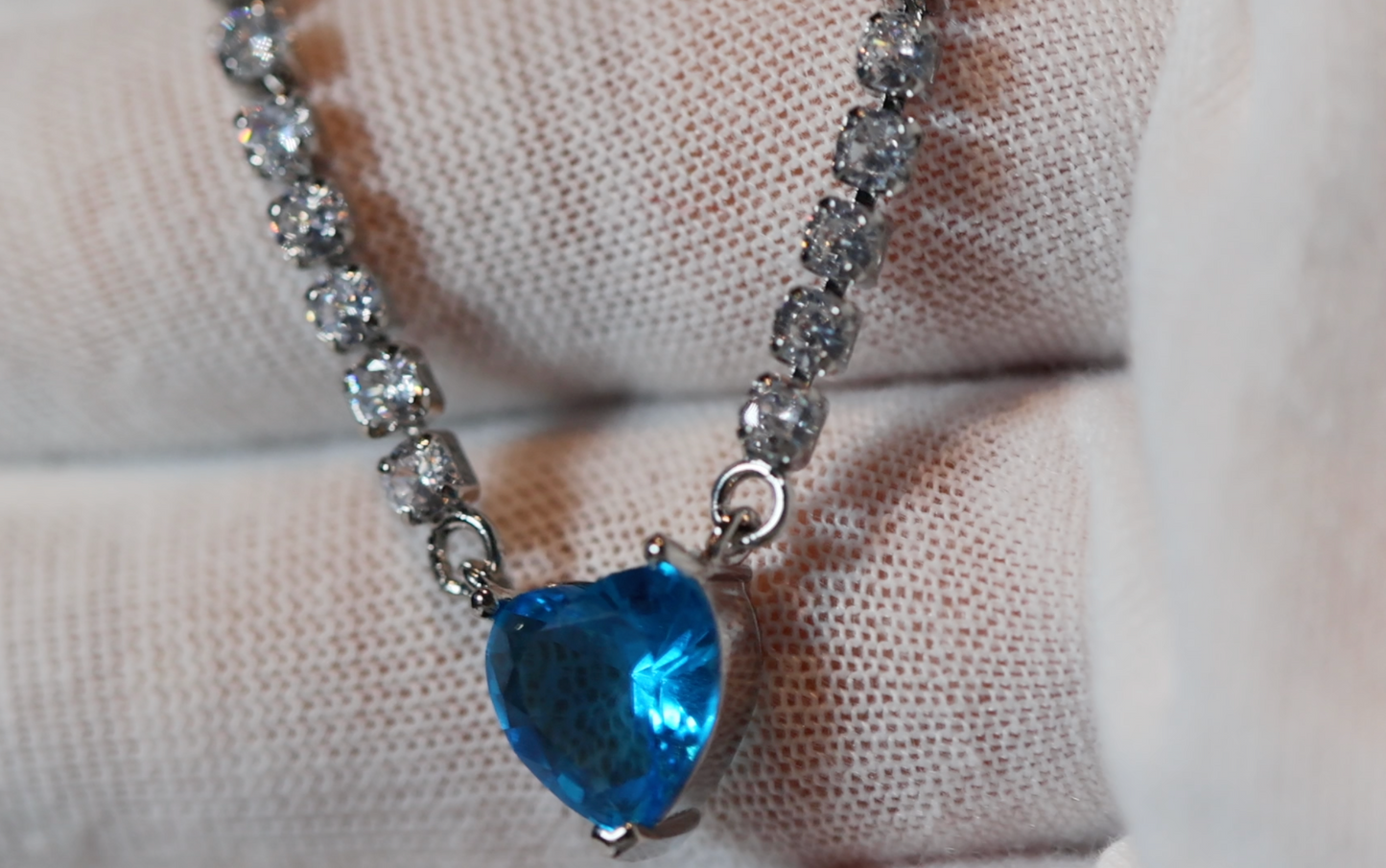 Blue diamond heart Necklace | Tennis Necklace | Blue Diamond Heart Pendant