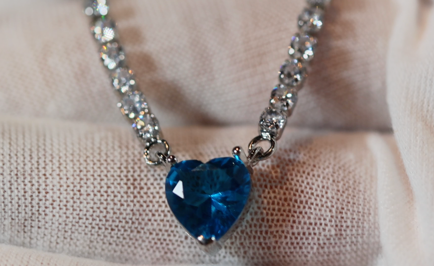 Blue diamond heart Necklace | Tennis Necklace | Blue Diamond Heart Pendant