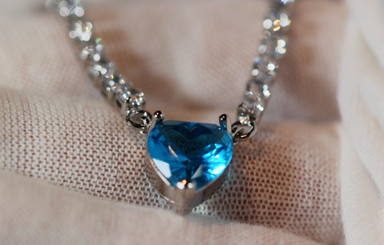 Blue diamond heart Necklace | Tennis Necklace | Blue Diamond Heart Pendant