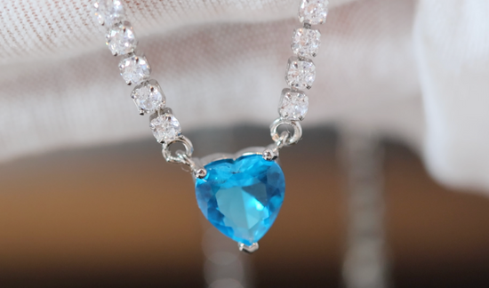 Blue diamond heart Necklace | Tennis Necklace | Blue Diamond Heart Pendant