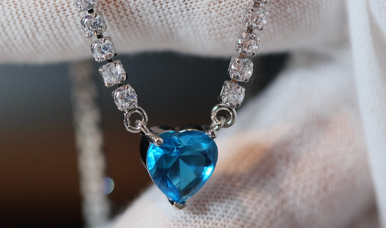 Blue diamond heart Necklace | Tennis Necklace | Blue Diamond Heart Pendant