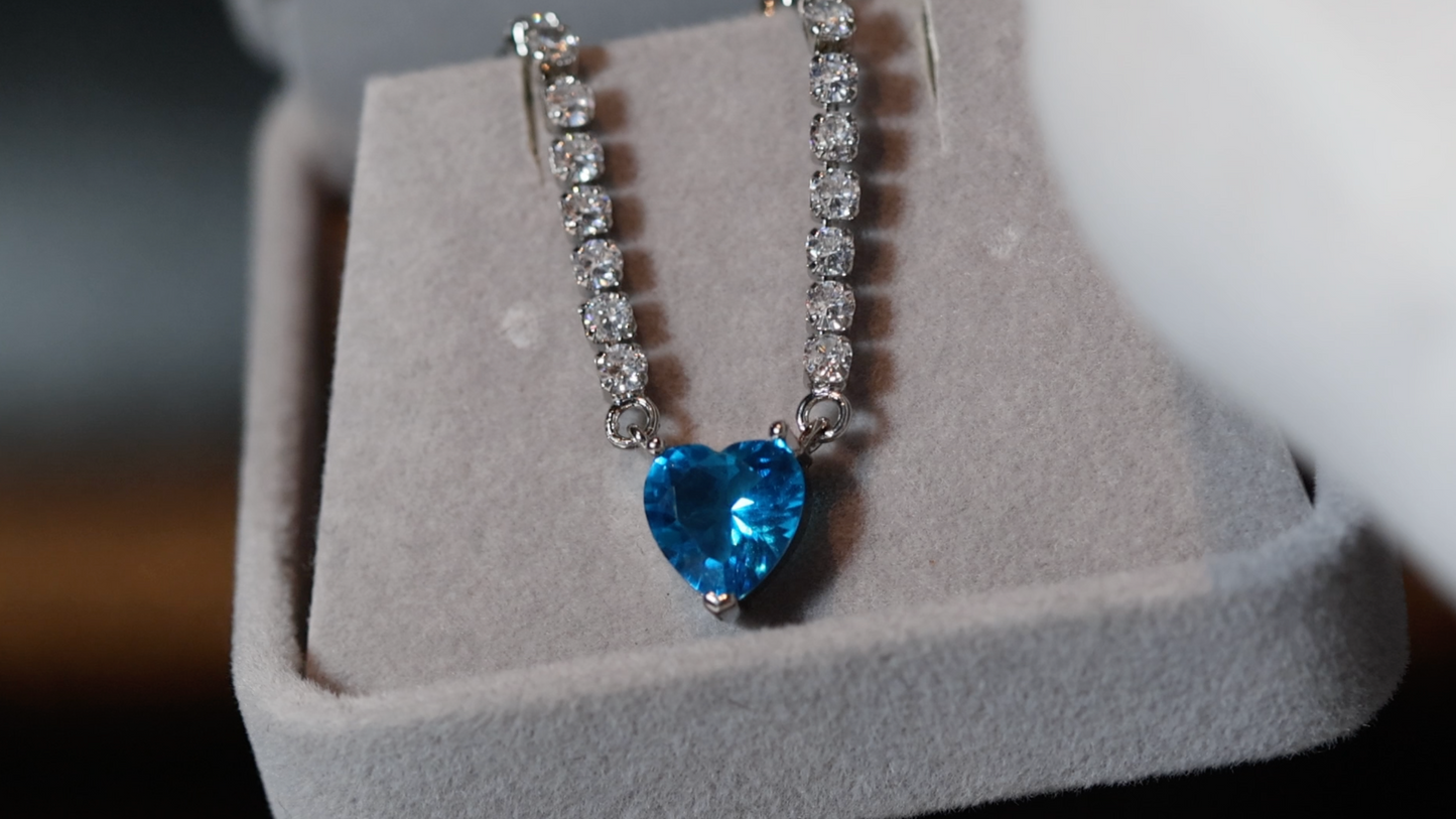 Blue diamond heart Necklace | Tennis Necklace | Blue Diamond Heart Pendant