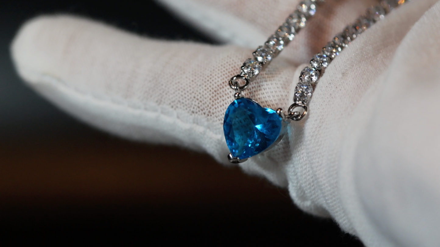 Blue diamond heart Necklace | Tennis Necklace | Blue Diamond Heart Pendant