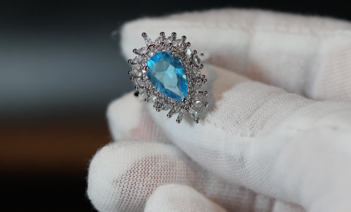 Sapphire Blue Diamond Ring | Pear cut blue diamond ring