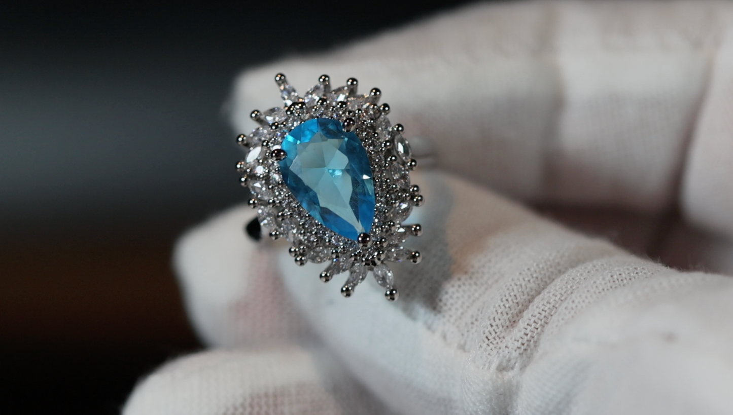 Sapphire Blue Diamond Ring | Pear cut blue diamond ring