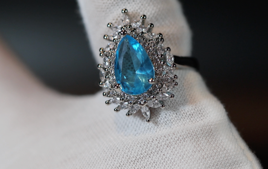 Sapphire Blue Diamond Ring | Pear cut blue diamond ring