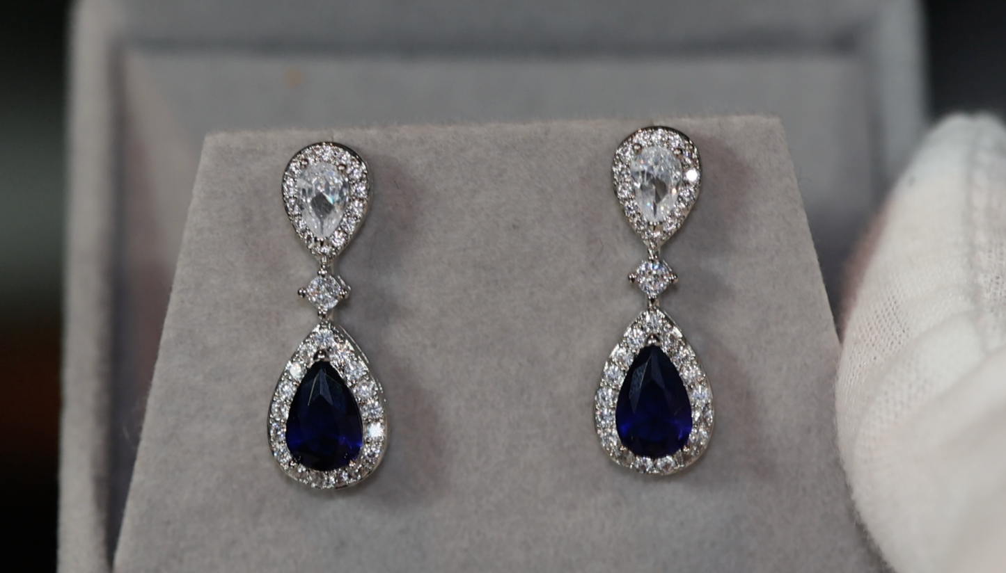 Blue Diamond Earrings | Womens Sapphire Earrings | Sapphire Blue Earrings