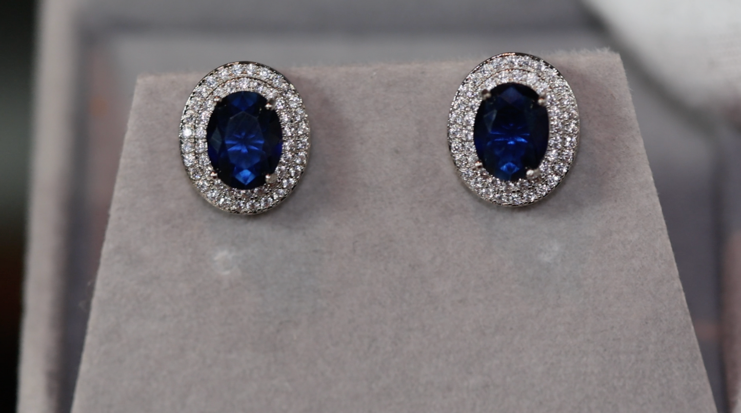 Blue Diamond Earrings | Sapphire EarStuds | Sapphire Blue Ear Studs