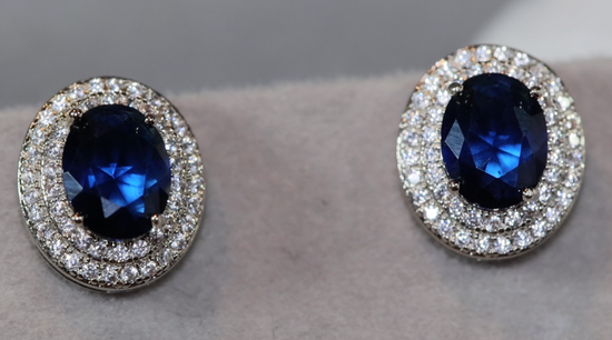 Blue Diamond Earrings | Sapphire EarStuds | Sapphire Blue Ear Studs