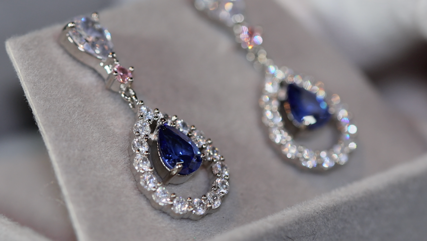 Blue Diamond Earrings | Sapphire Earrings | Sapphire Blue Earrings