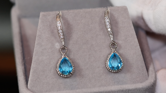 Blue Diamond Earrings | Womens Earrings | Aquamarine Diamond Earrings