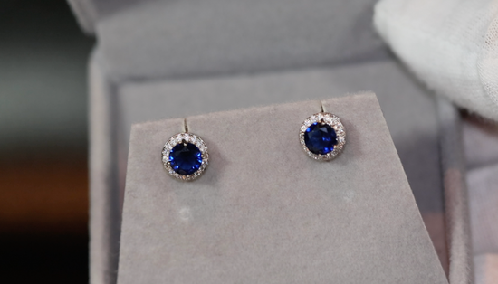 Blue diamond ear studs, Blue diamond earrings, Round sapphire blue ear studs