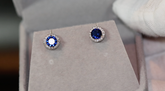 Blue diamond ear studs, Blue diamond earrings, Round sapphire blue ear studs