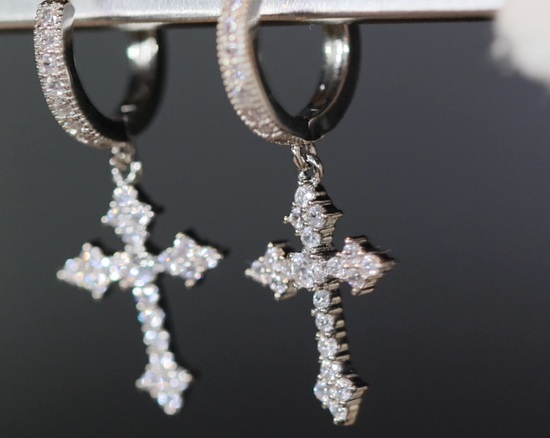 Mens Cross Earrings | Cross Earrings Men | Diamond Earrings | Dangle Earrings | Cross Earrings | Cross Dangle Earrings | Iced Out Earrings