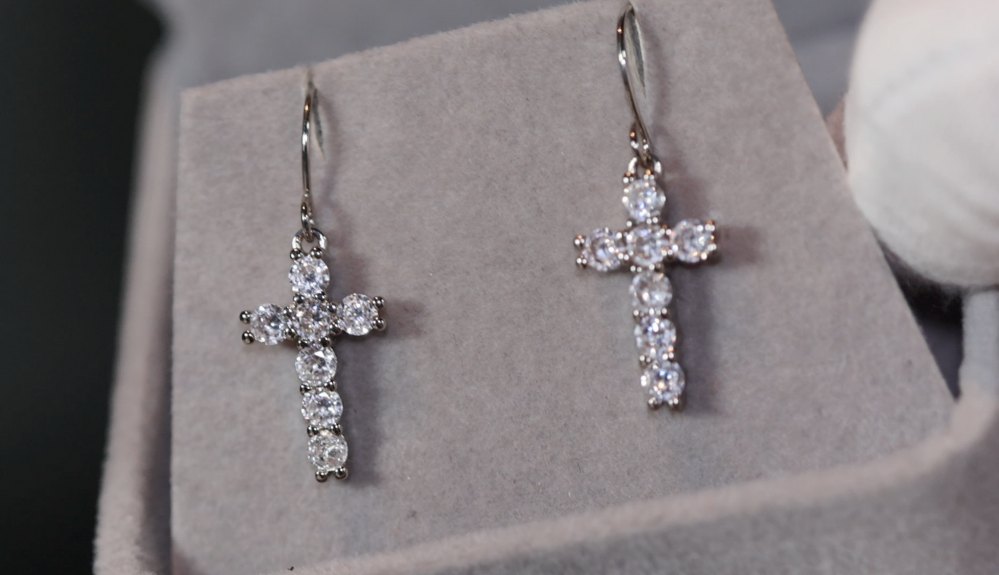 Womens Diamond Cross Earrings  | Cross Earrings Women | Cross Dangle Earrings | Womens Earrings