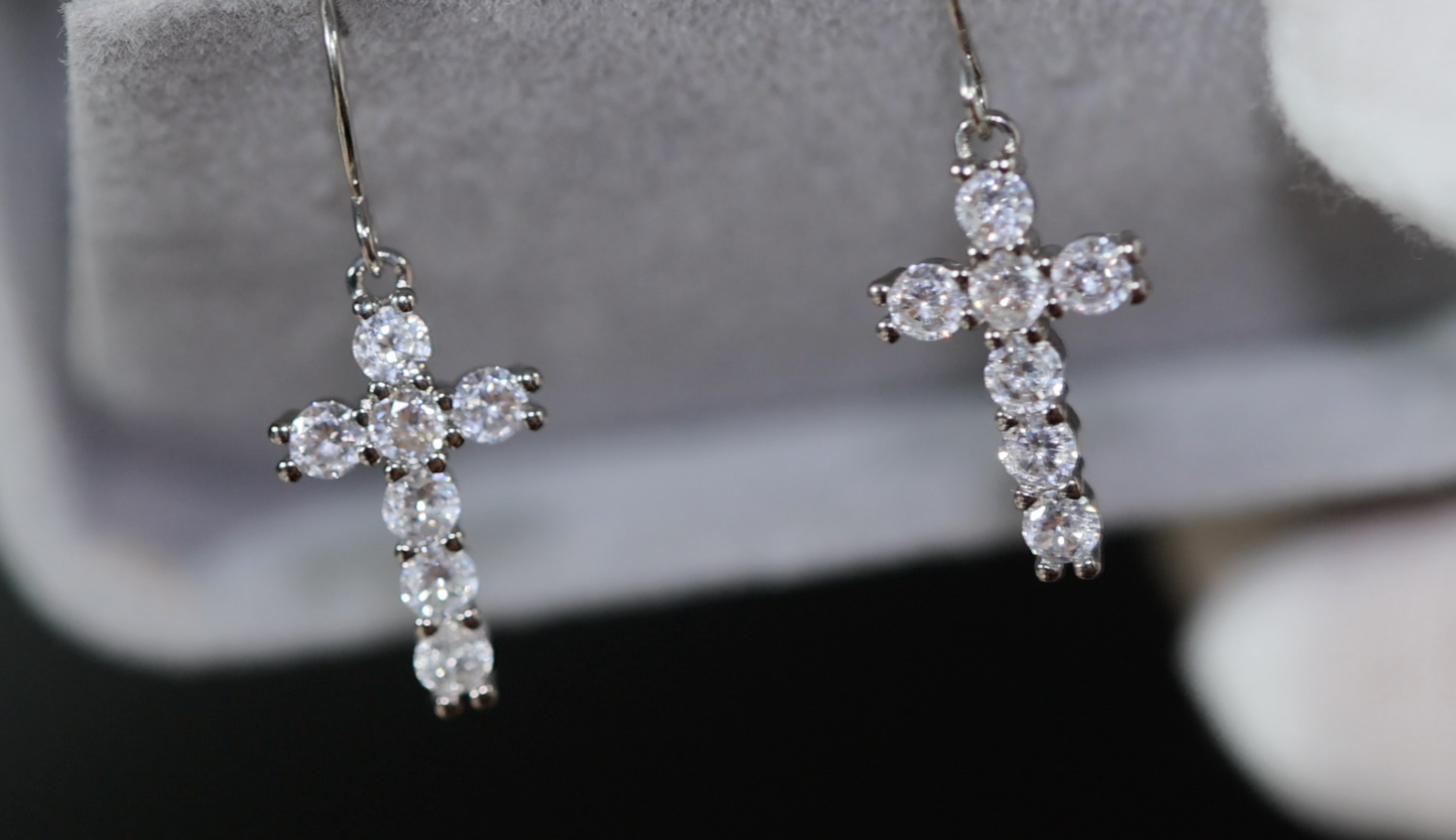 Womens Diamond Cross Earrings  | Cross Earrings Women | Cross Dangle Earrings | Womens Earrings