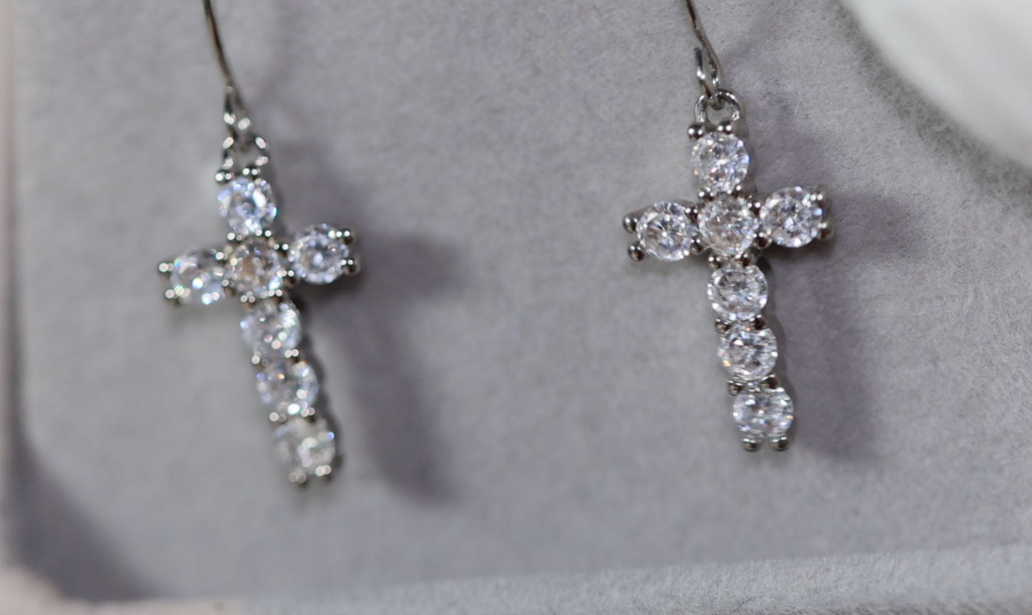 Womens Diamond Cross Earrings  | Cross Earrings Women | Cross Dangle Earrings | Womens Earrings