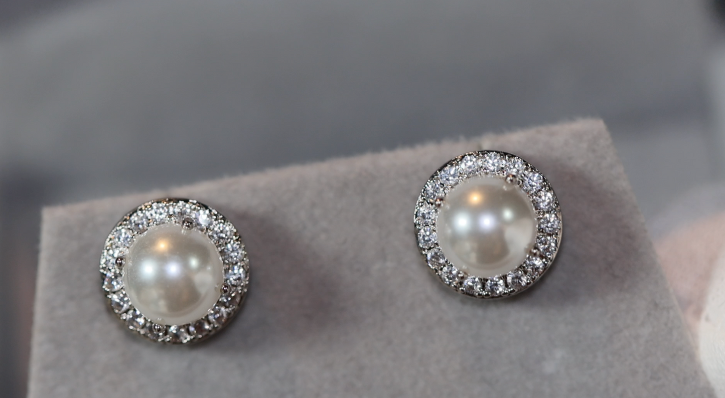 Pearl Earrings | Diamond Pearl Ear Studs | Womens Pearl Earrings