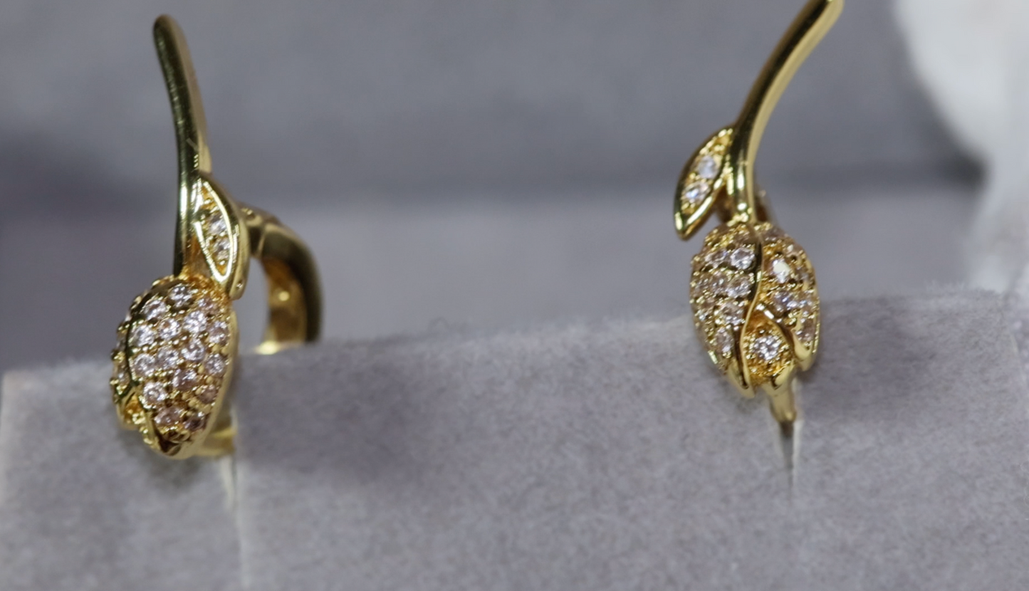 Ear Studs | Diamond Ear Studs | Womens Ear Studs | Gold Diamond Ear Studs | Diamond Rose Flower Ear Studs