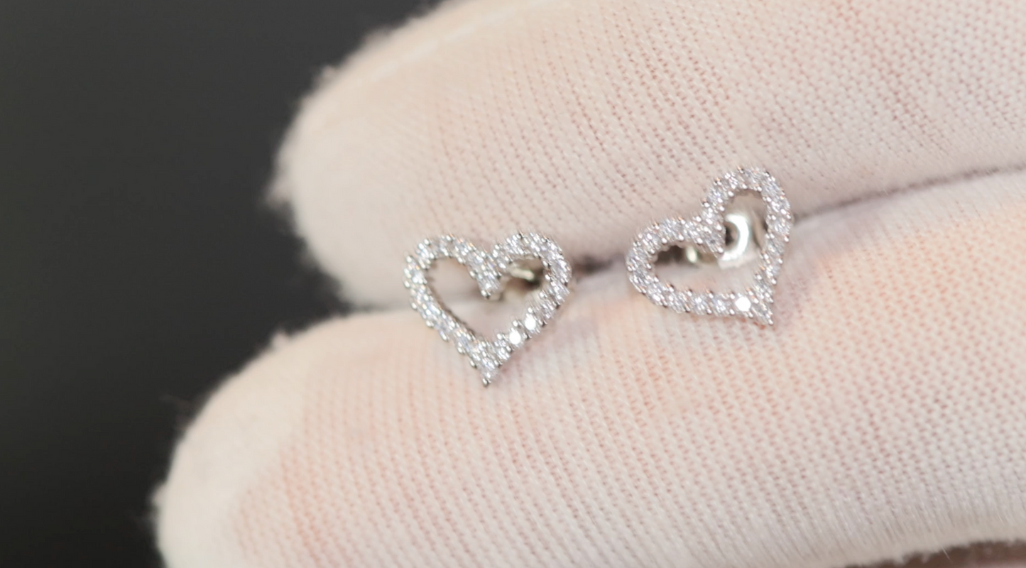 Heart Ear Studs | Diamond Heart Ear Studs