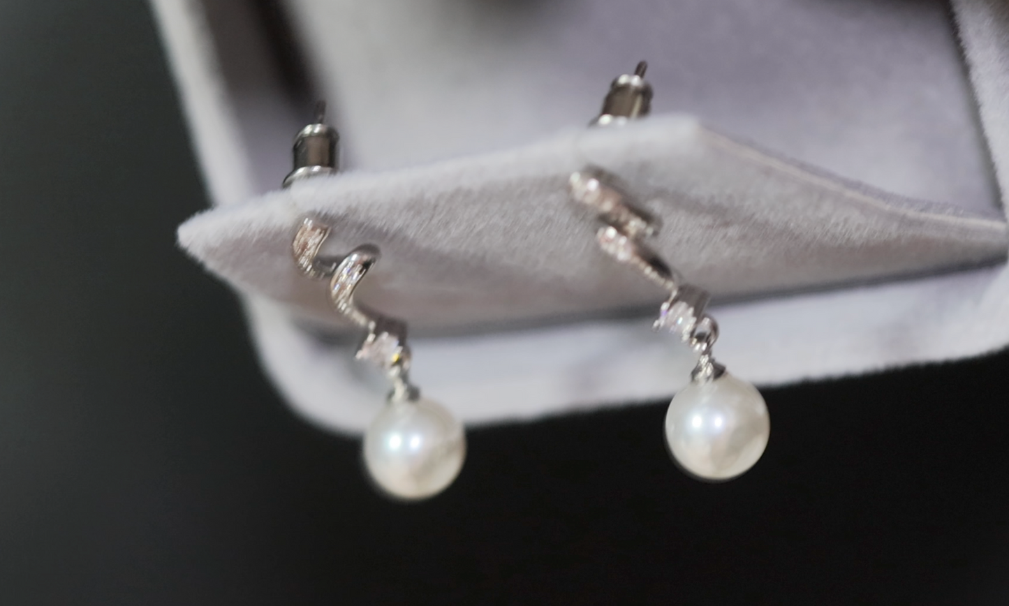 Pearl Earrings | Silver Diamond Pearl Earrings | Womens Pearl Earrings | Pearl earrings for Women