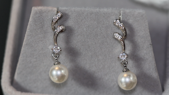 Pearl Earrings | Silver Diamond Pearl Earrings | Womens Pearl Earrings | Pearl earrings for Women