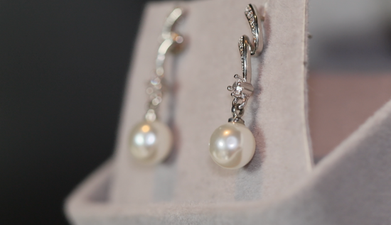 Pearl Earrings | Silver Diamond Pearl Earrings | Womens Pearl Earrings | Pearl earrings for Women