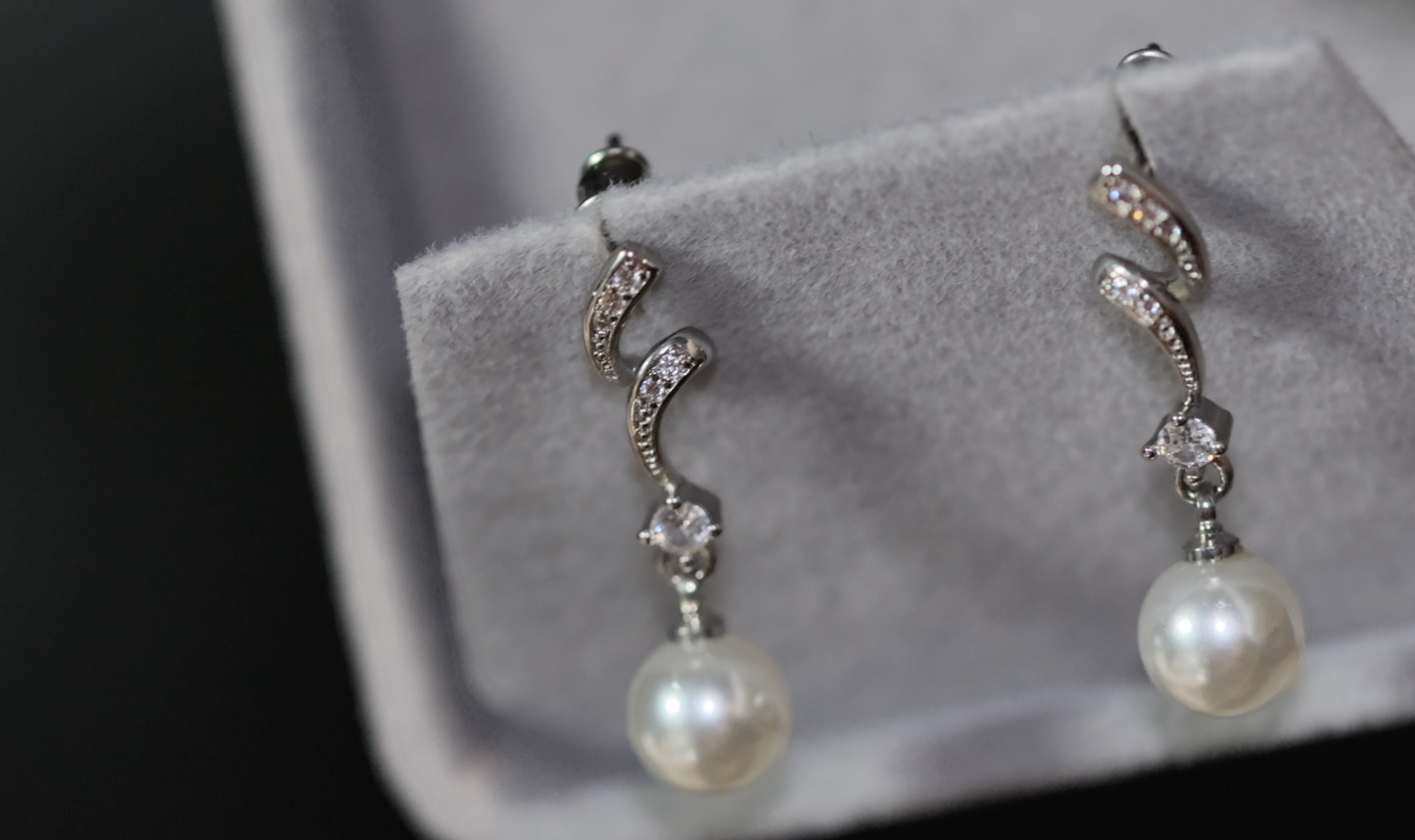 Pearl Earrings | Silver Diamond Pearl Earrings | Womens Pearl Earrings | Pearl earrings for Women