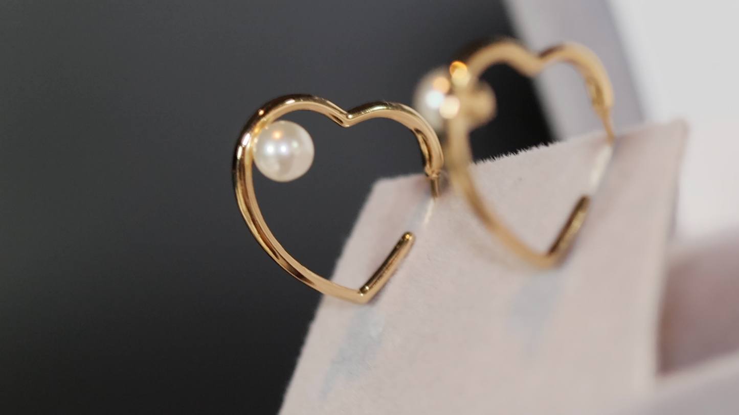 Pearl Earrings | Gold Pearl Earrings | Gold Heart Earrings