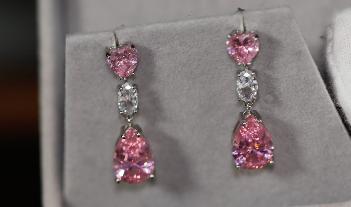 Pink Diamond Earrings | Classy Diamond Earrings | Womens Earrings | Dangle Earrings