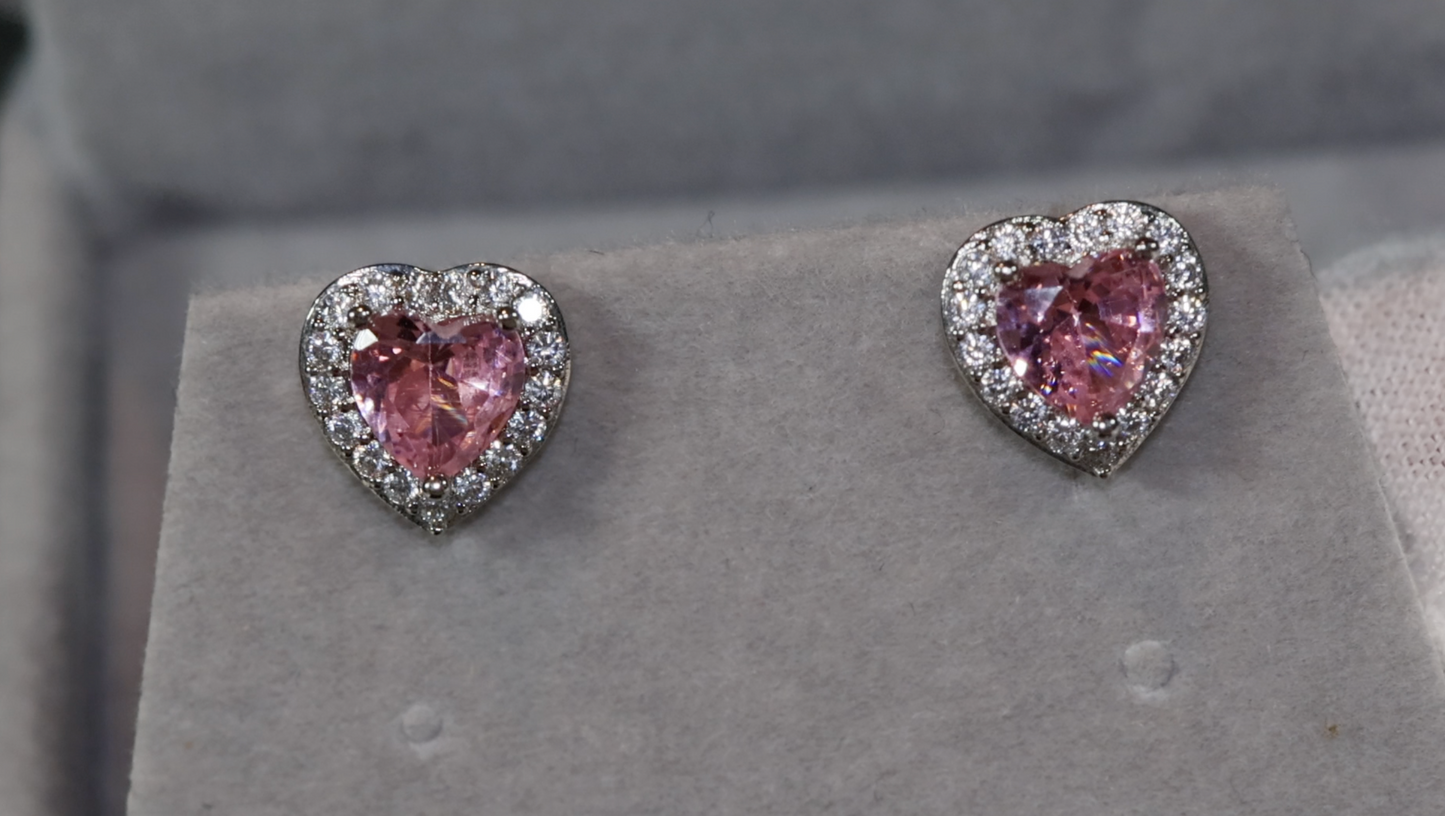 Womens Ear Studs | Pink Diamond Earrings | Heart Stud Earrings