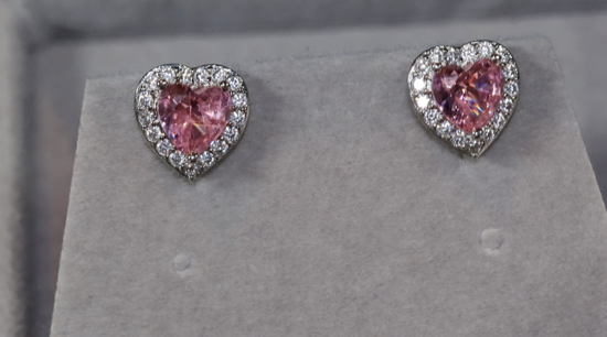 Womens Ear Studs | Pink Diamond Earrings | Heart Stud Earrings