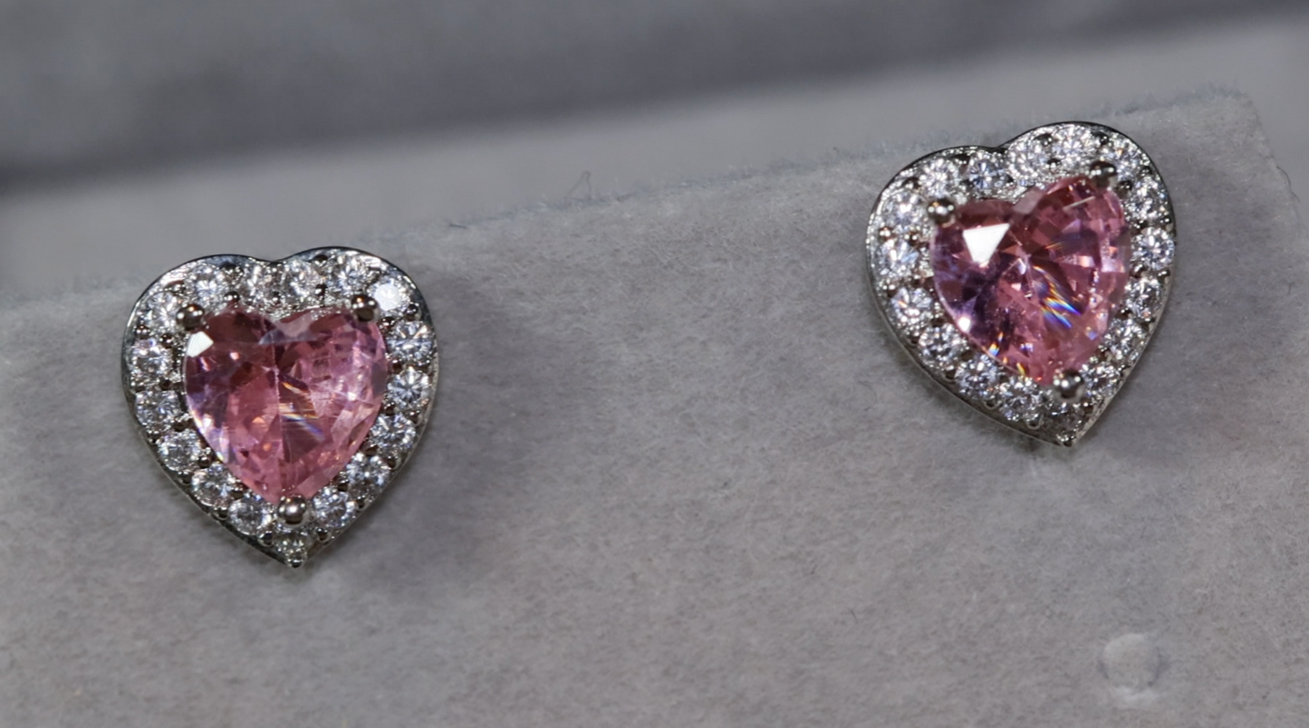 Womens Ear Studs | Pink Diamond Earrings | Heart Stud Earrings