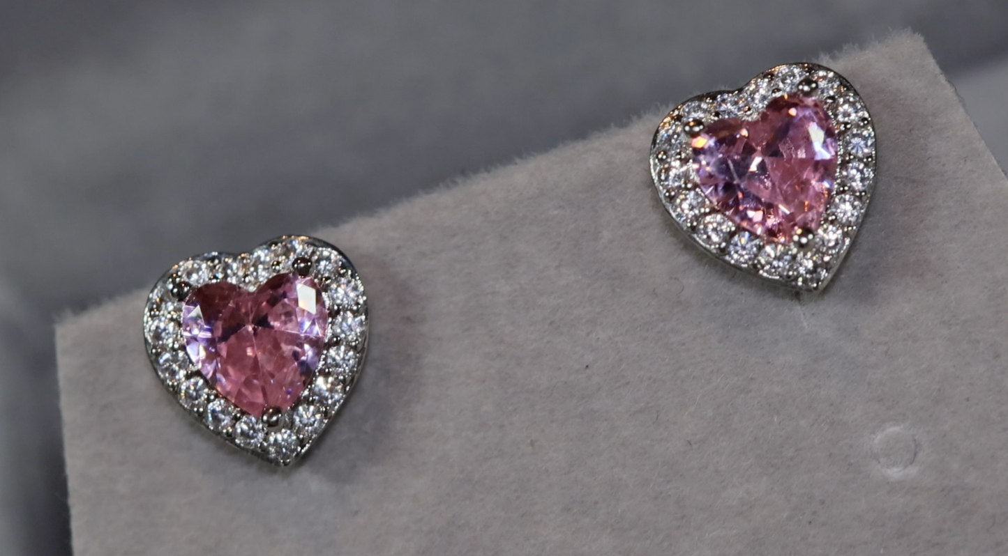 Womens Ear Studs | Pink Diamond Earrings | Heart Stud Earrings