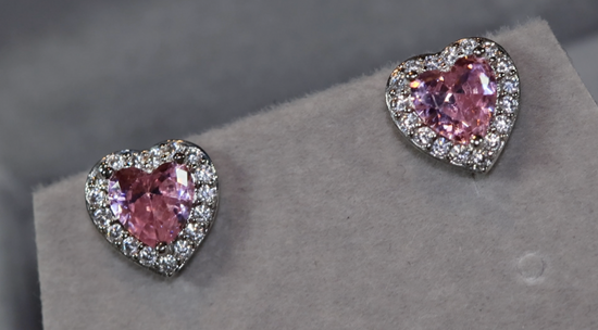 Womens Ear Studs | Pink Diamond Earrings | Heart Stud Earrings