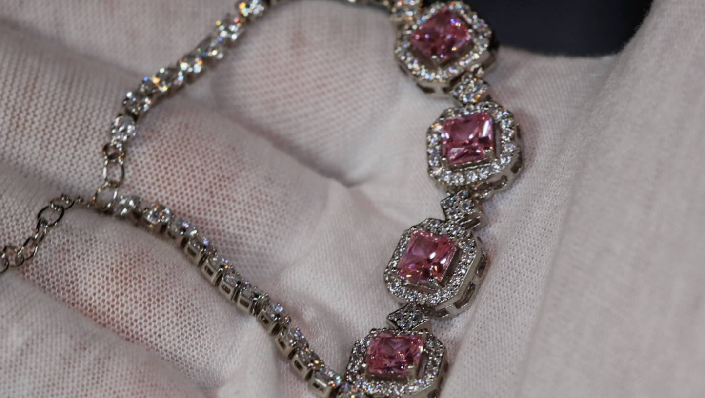 Womens Pink Diamond Bracelet | Pink Gemstone Bracelet