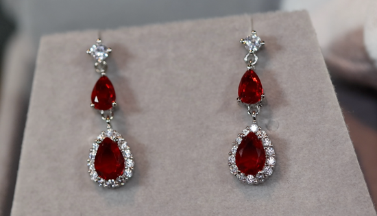 Red Pear Cut Diamond Earrings | Red Gemstone Earrings | Womens Ruby Earrings | Red Diamond Earrings