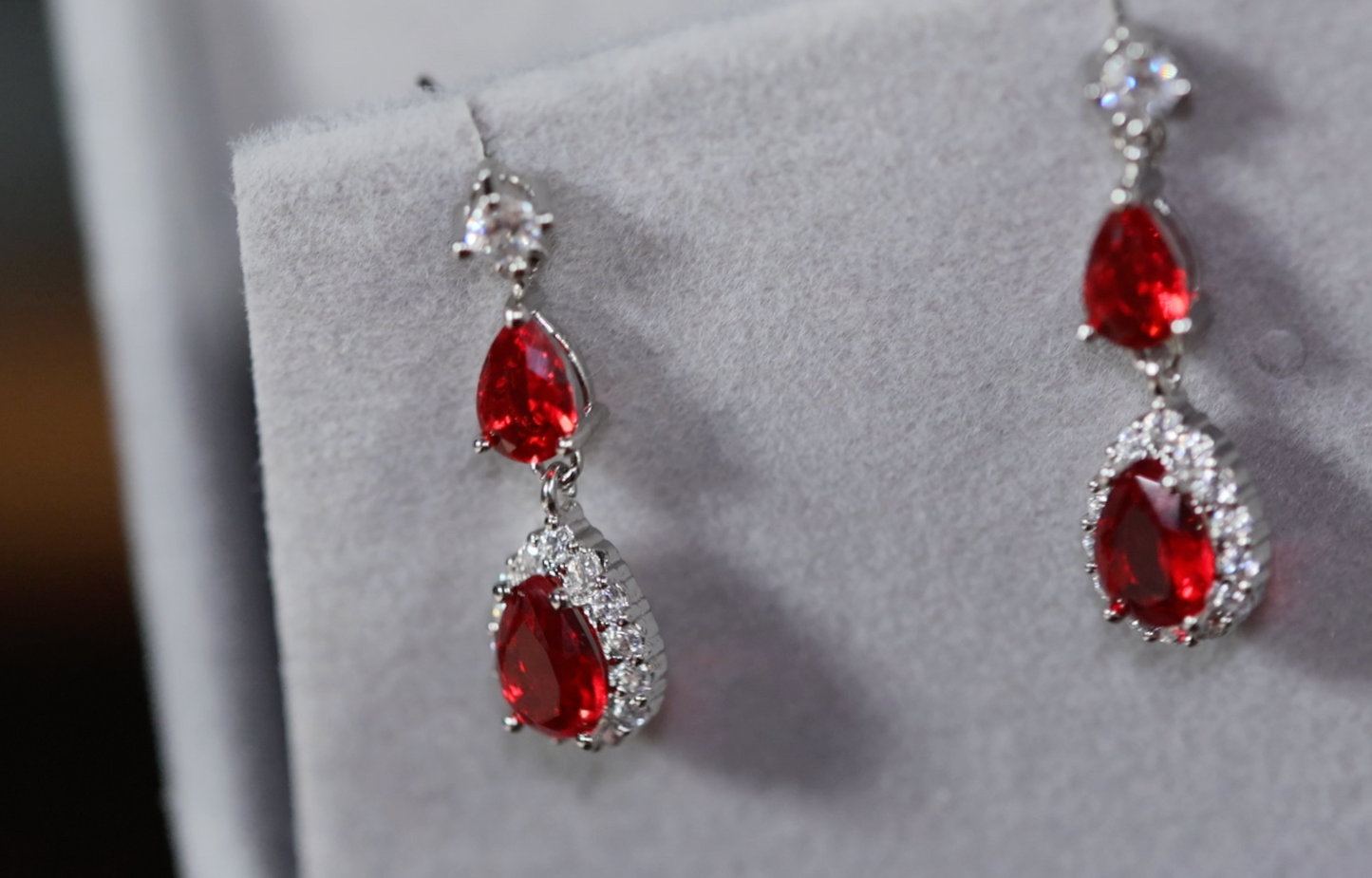 Red Pear Cut Diamond Earrings | Red Gemstone Earrings | Womens Ruby Earrings | Red Diamond Earrings