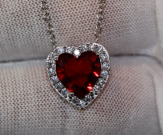 Red Diamond Heart Necklace | Heart Necklace with Diamonds | Diamond Heart Pendant  | Red Diamond Necklace