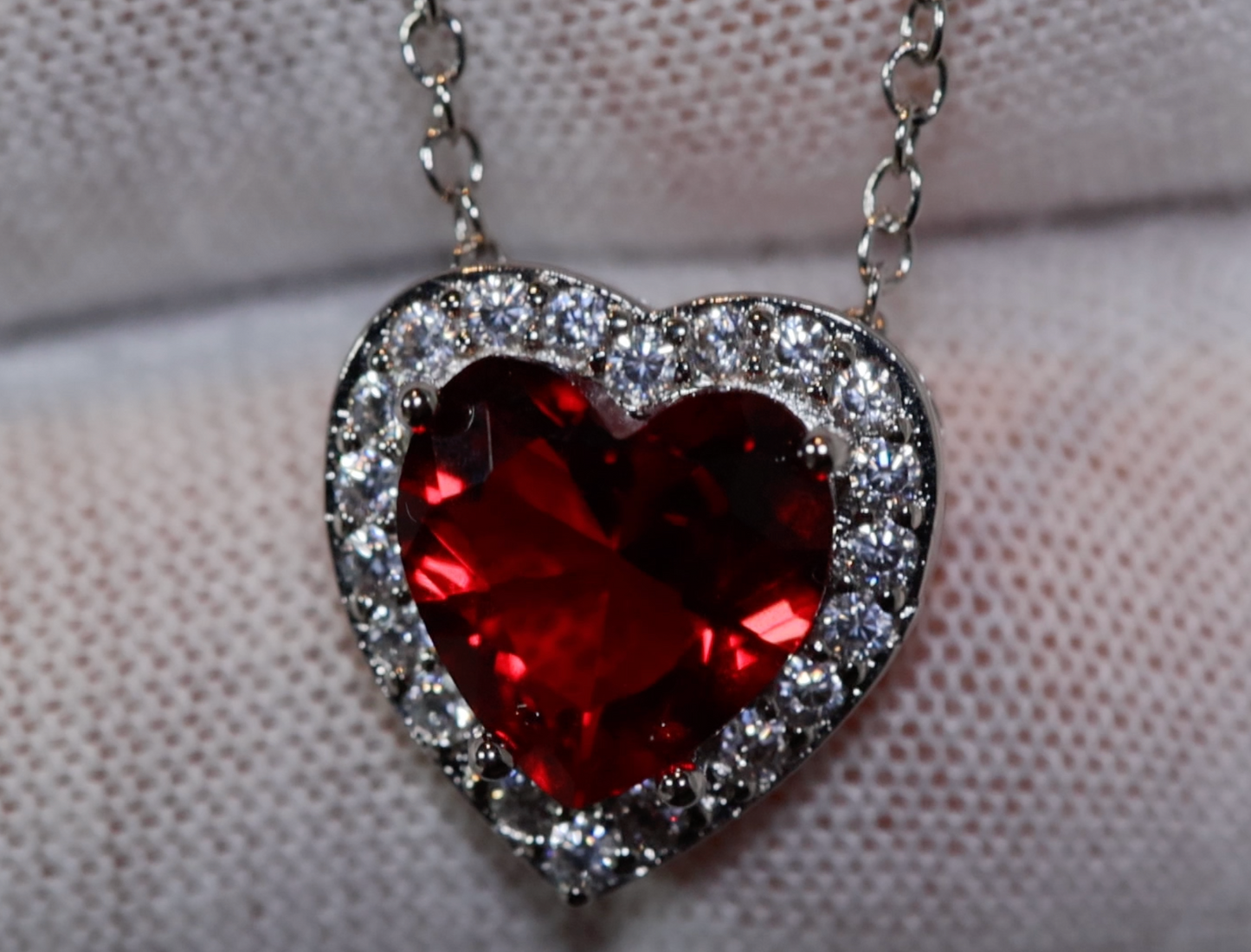 Red Diamond Heart Necklace | Heart Necklace with Diamonds | Diamond Heart Pendant  | Red Diamond Necklace