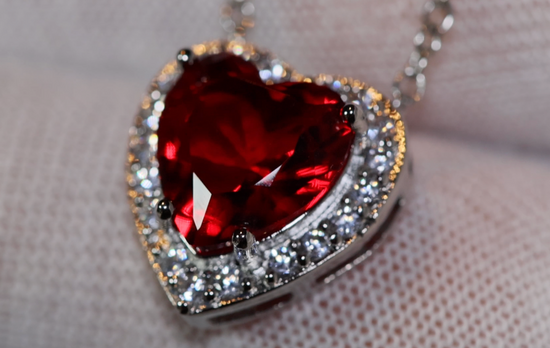 Red Diamond Heart Necklace | Heart Necklace with Diamonds | Diamond Heart Pendant  | Red Diamond Necklace