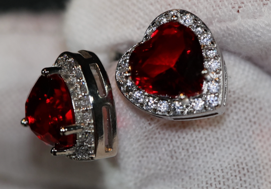 Red Diamond Ear Studs | Heart Ear Studs | Womens Red Diamond Ear Studs