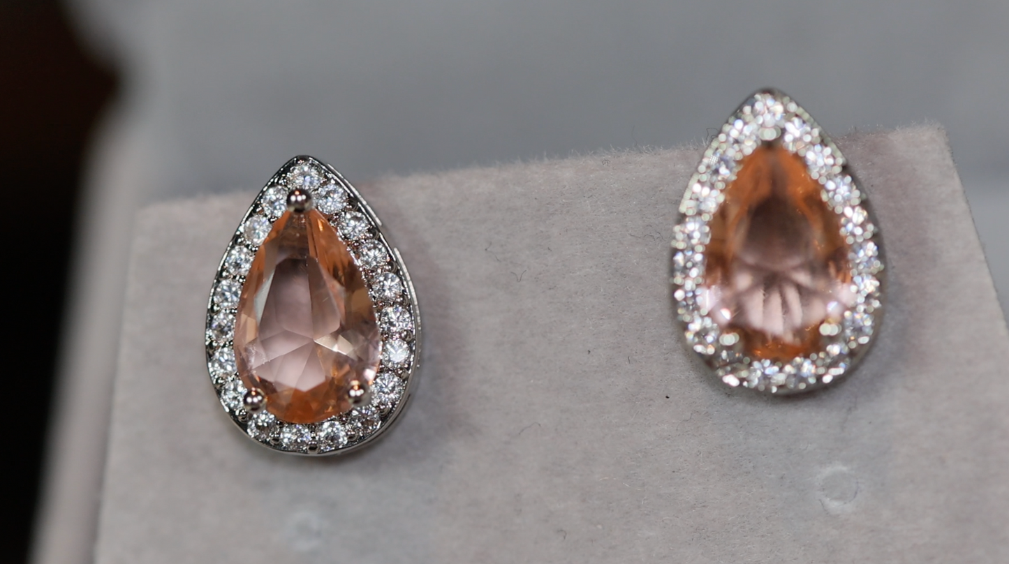 Womens Ear Studs | Champagne Diamond Earrings | Teardrop Earrings | Diamond Earrings